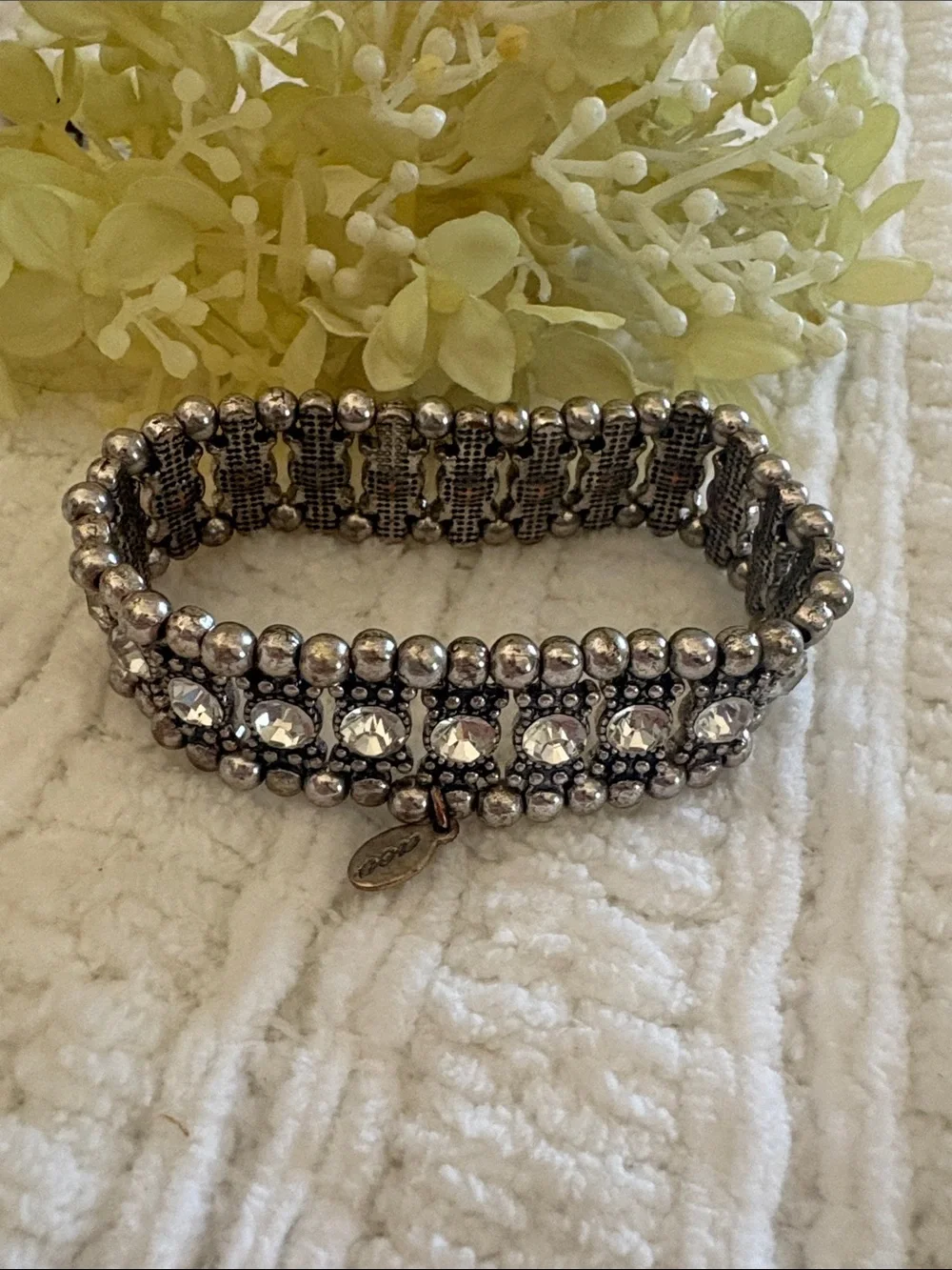 AEO Sparkling Silver Beaded Stretch Bracelet with Clear Crystals